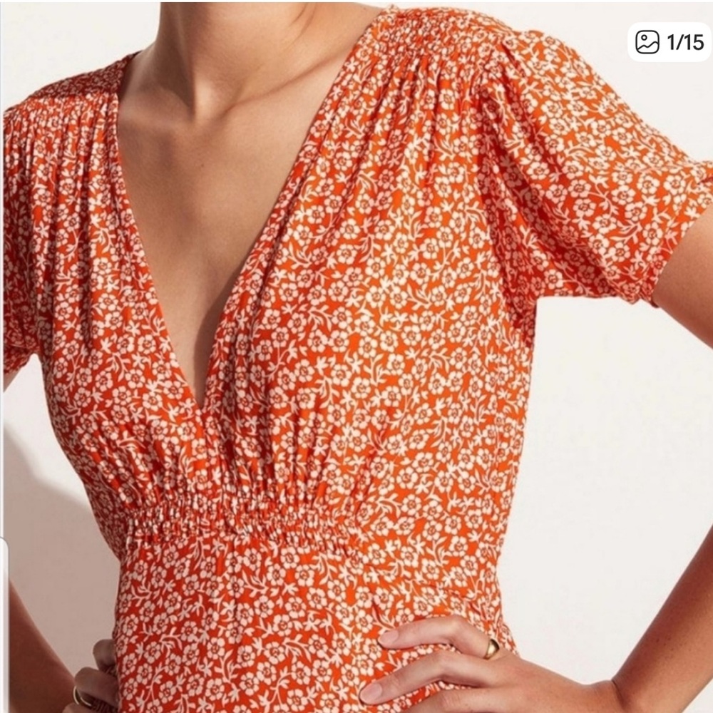 Faithfull the Brand Orange and White Floral Dress